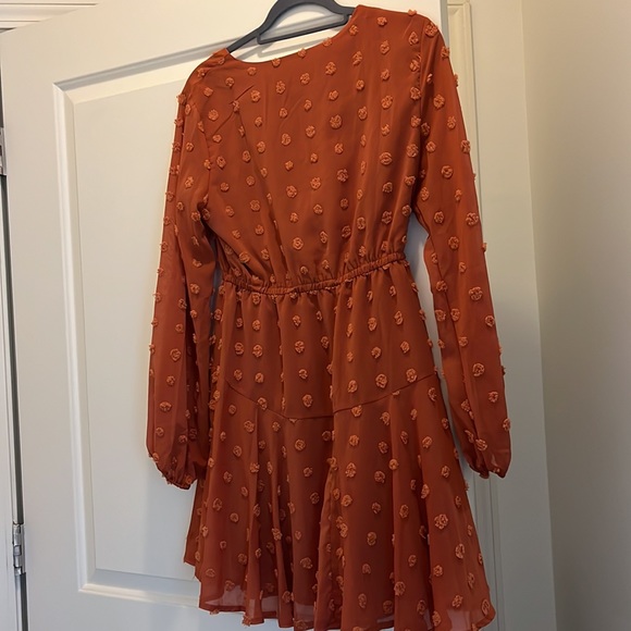Long sleeve tie waist dress with polka dot details. Size small - Picture 4 of 6